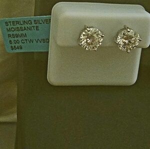 Dazzling MOISSANITE 6 Carat VVSD IN Color & ClaritySterling Silver Stud Earrings